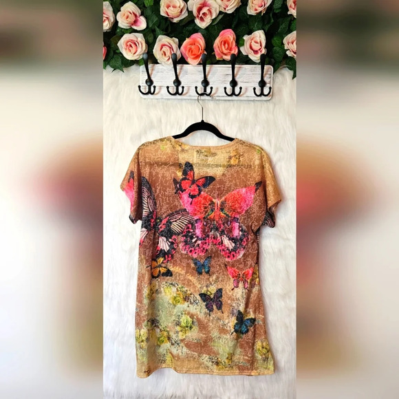 Ameri Mode Yellow Butterflies Bejeweled Vintage Tunic - Picture 4 of 5